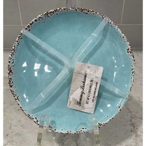 Set 4 APPETIZER DESSERT SALAD 6.75” Plates Rustic Blue Melamine Tommy Bahama NEW